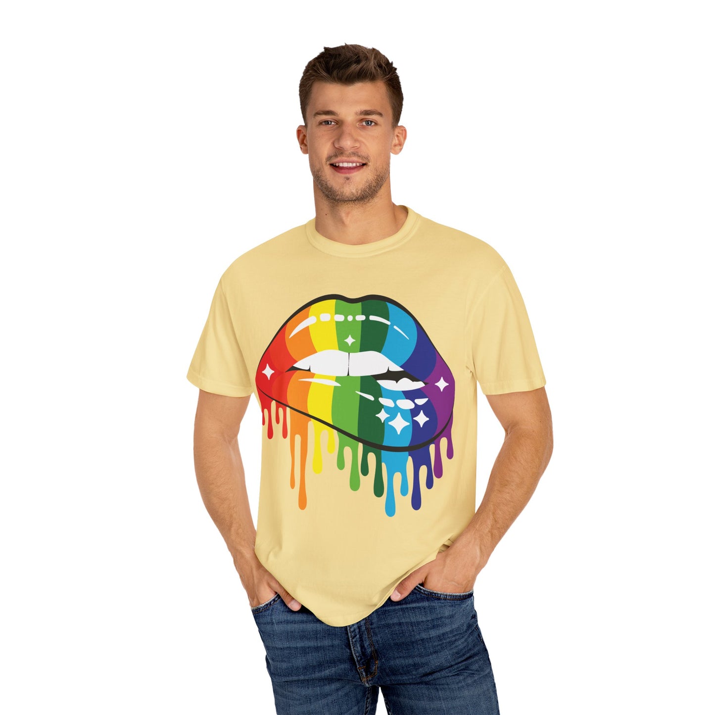 Rainbow Drip Lips Shirt – Bold Pride Graphic Tee, Colorful LGBTQ+ Lip Art, Glitter Dripping Lips Design