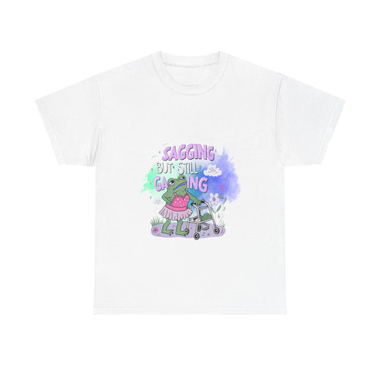 Unisex Heavy Cotton Tee - "Sagging But Still Gaming" Fun Graphic Tee for Gamers