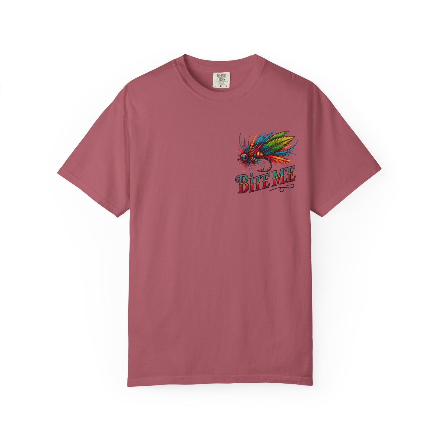 Bite Me Fishing Shirt – Funny Fly Fishing Graphic Tee, Rainbow Lure Outdoor Humor, Sassy Angler Gift