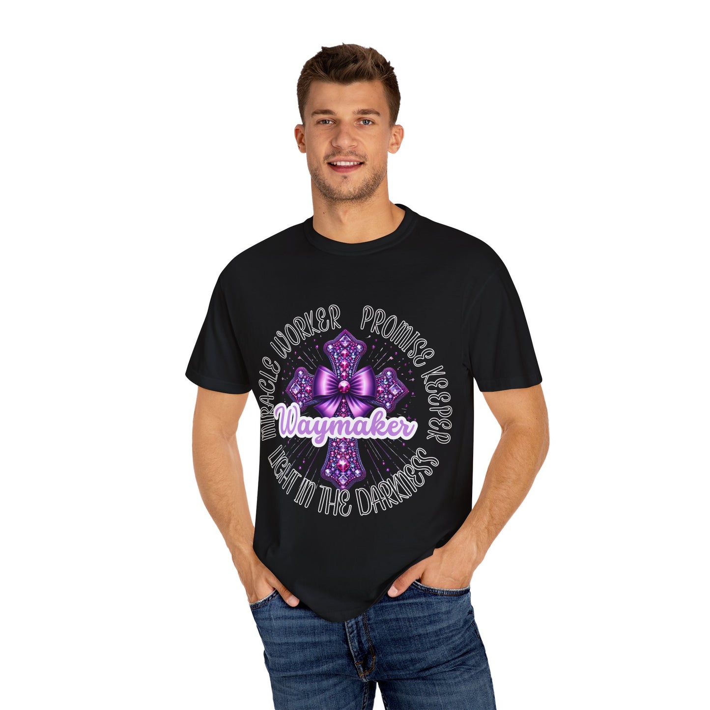 Inspirational Christian Comfort Colors T-Shirt - Waymaker Cross Design