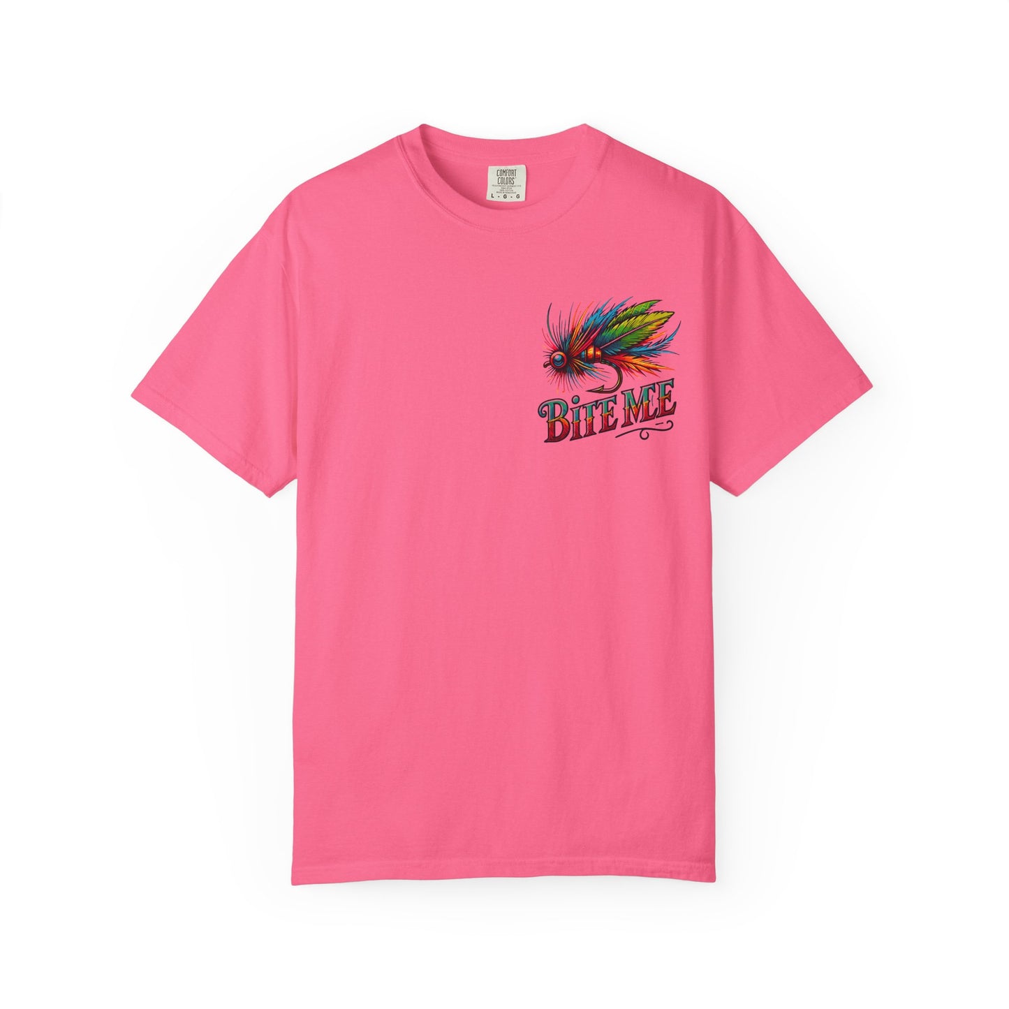 Bite Me Fishing Shirt – Funny Fly Fishing Graphic Tee, Rainbow Lure Outdoor Humor, Sassy Angler Gift