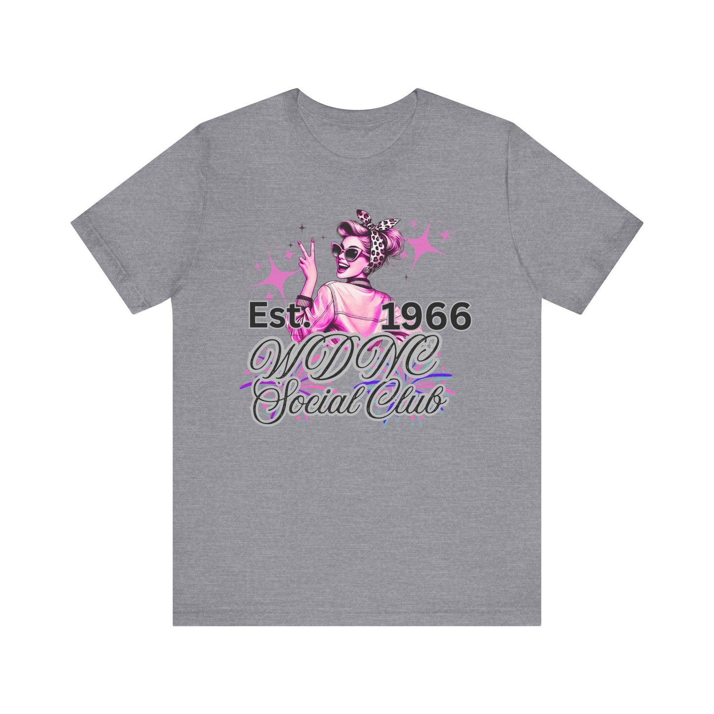 WDNC Vintage Retro Social Club Tee, Unisex Jersey Short Sleeve Shirt, 1960s Inspired T-Shirt, Fun Gift for Friends, Unique Party Top, Casual Wear
