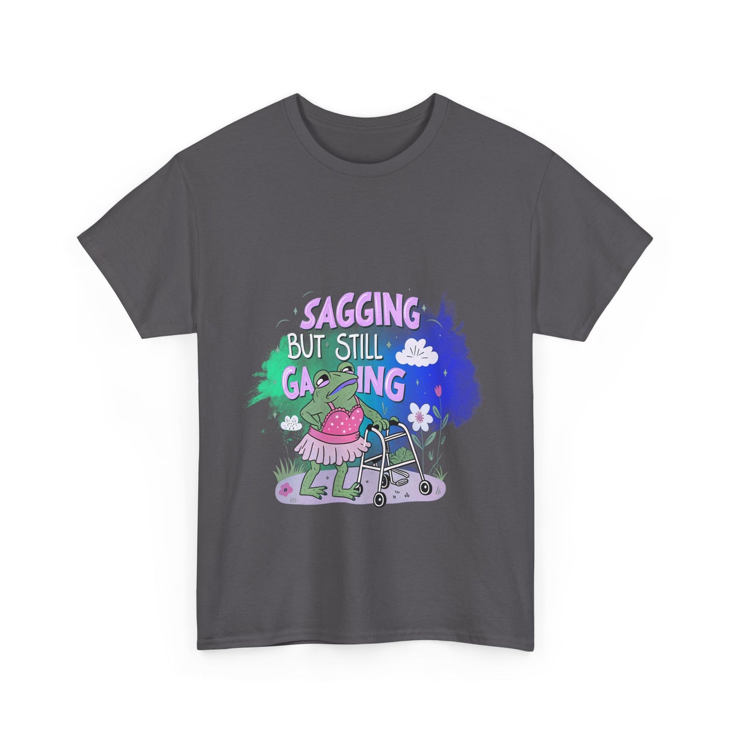 Unisex Heavy Cotton Tee - "Sagging But Still Gaming" Fun Graphic Tee for Gamers