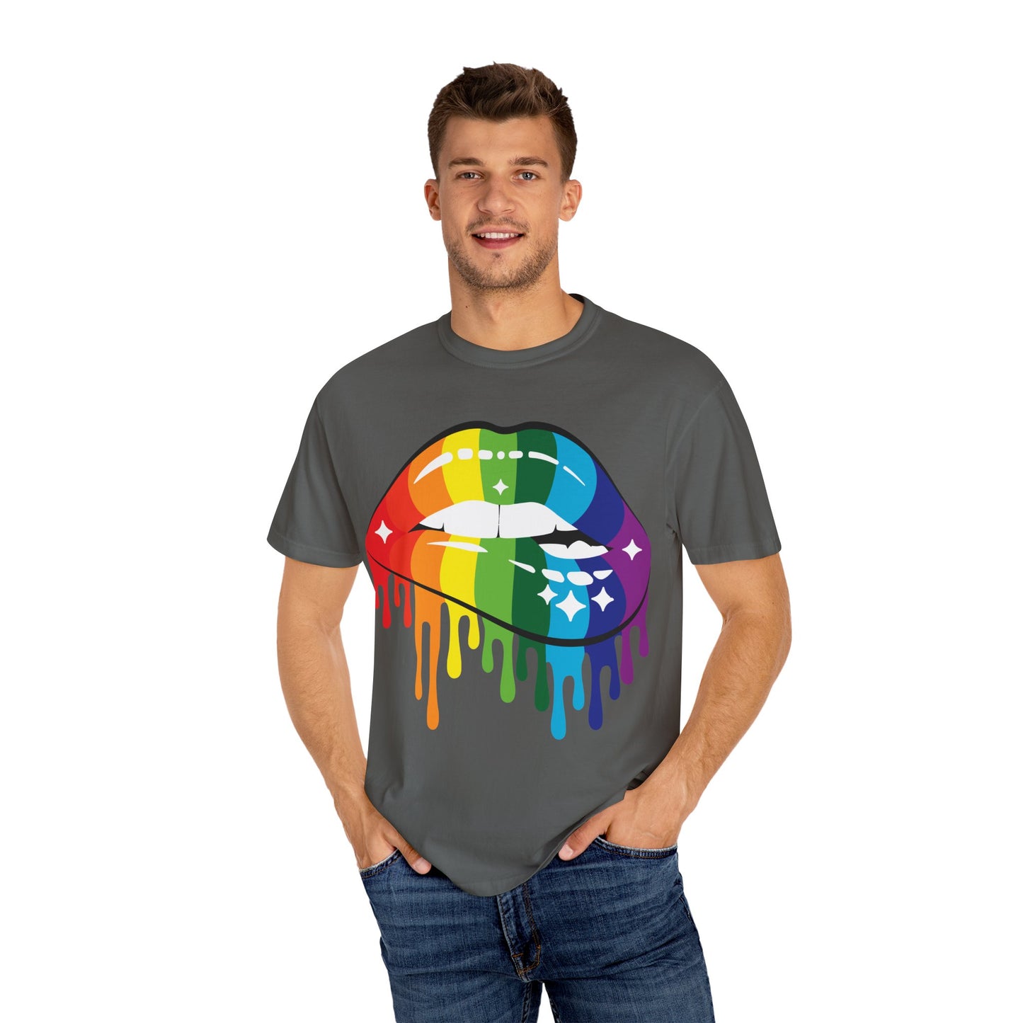 Rainbow Drip Lips Shirt – Bold Pride Graphic Tee, Colorful LGBTQ+ Lip Art, Glitter Dripping Lips Design