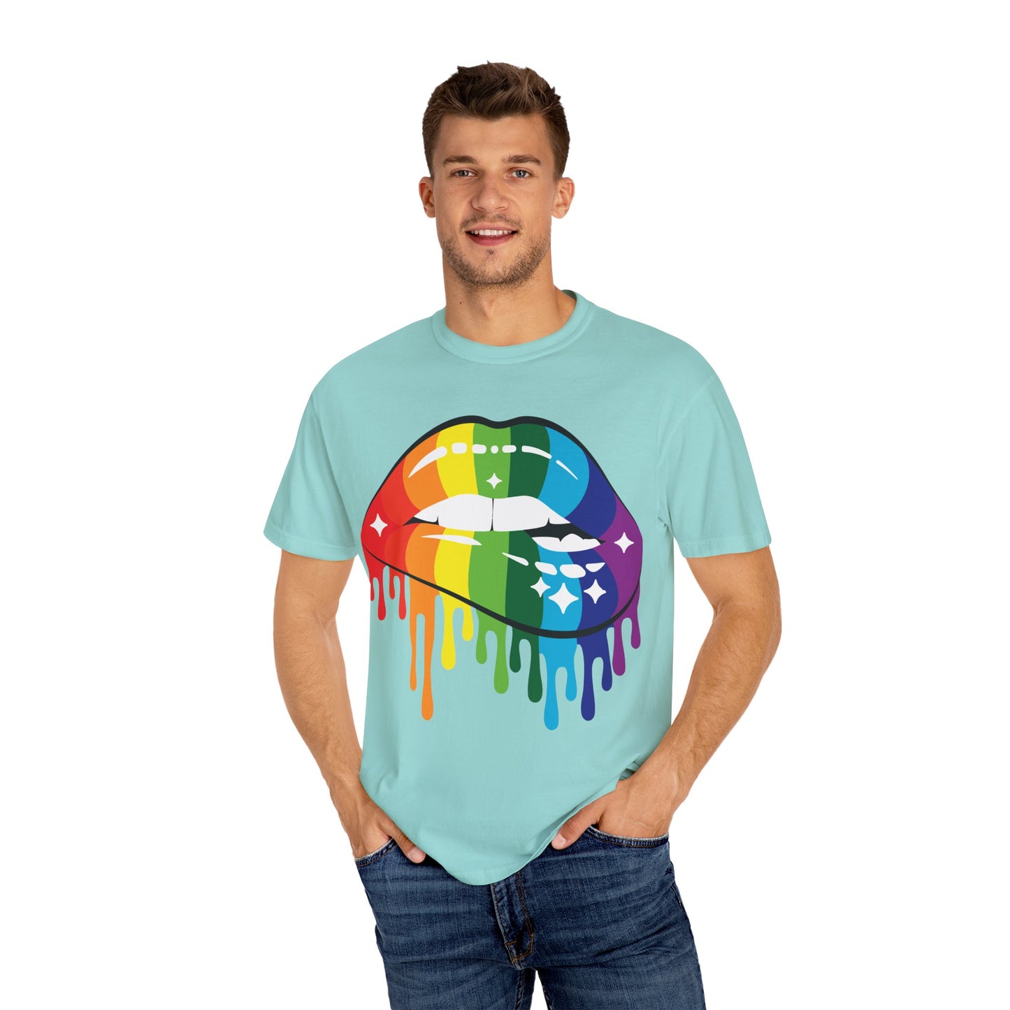 Rainbow Drip Lips Shirt – Bold Pride Graphic Tee, Colorful LGBTQ+ Lip Art, Glitter Dripping Lips Design