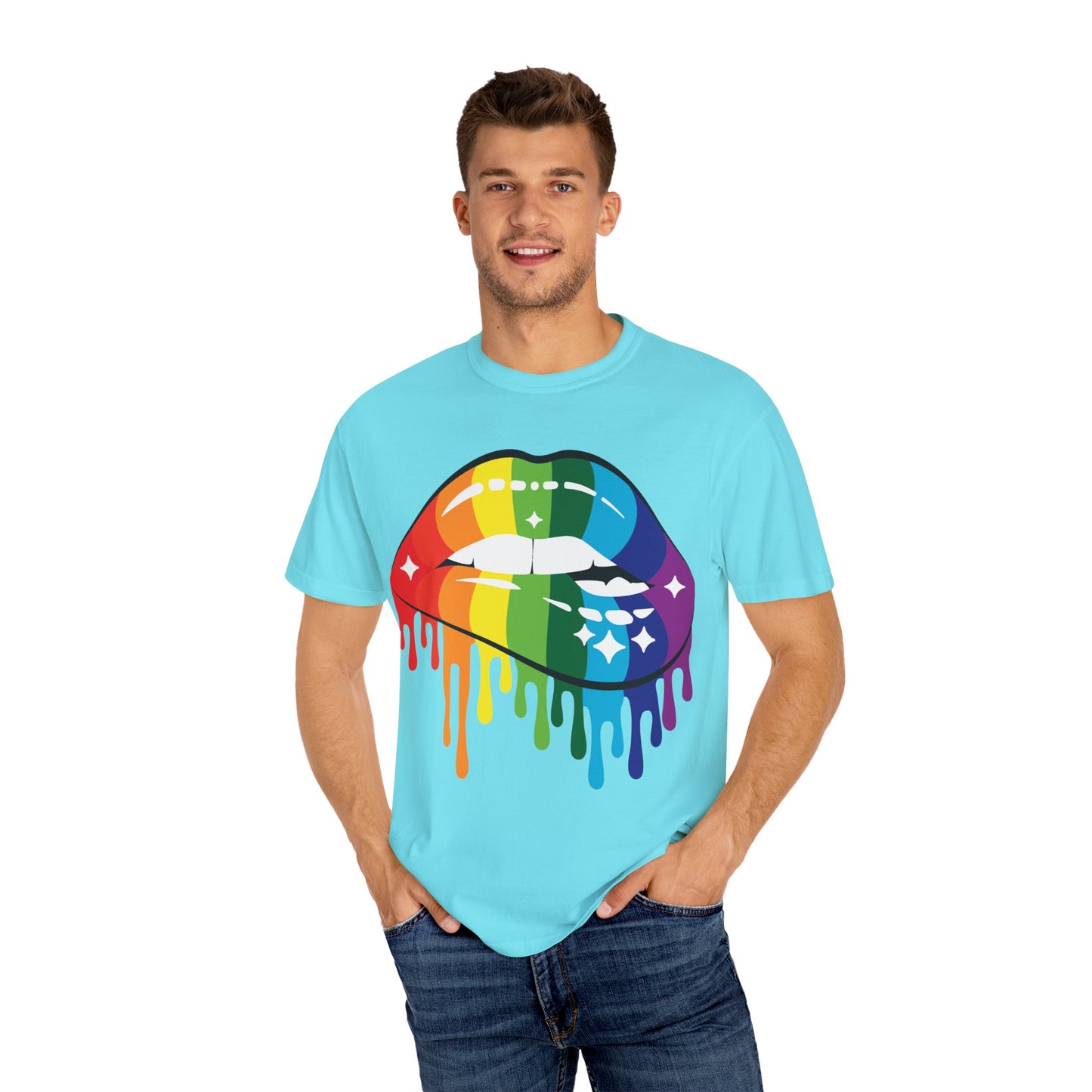 Rainbow Drip Lips Shirt – Bold Pride Graphic Tee, Colorful LGBTQ+ Lip Art, Glitter Dripping Lips Design