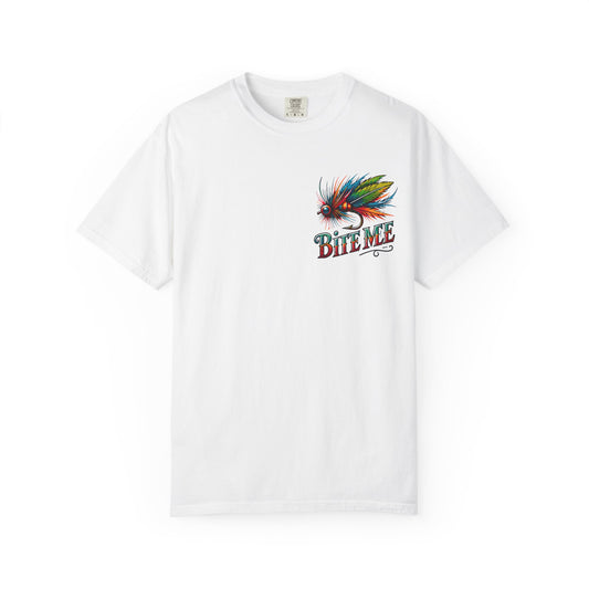 Bite Me Fishing Shirt – Funny Fly Fishing Graphic Tee, Rainbow Lure Outdoor Humor, Sassy Angler Gift