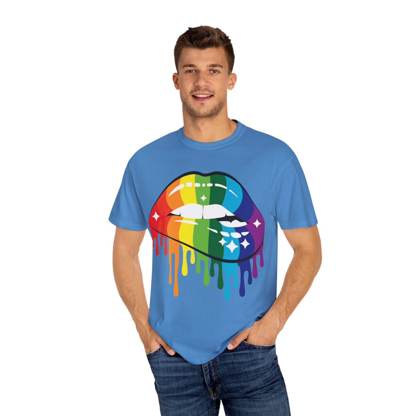 Rainbow Drip Lips Shirt – Bold Pride Graphic Tee, Colorful LGBTQ+ Lip Art, Glitter Dripping Lips Design