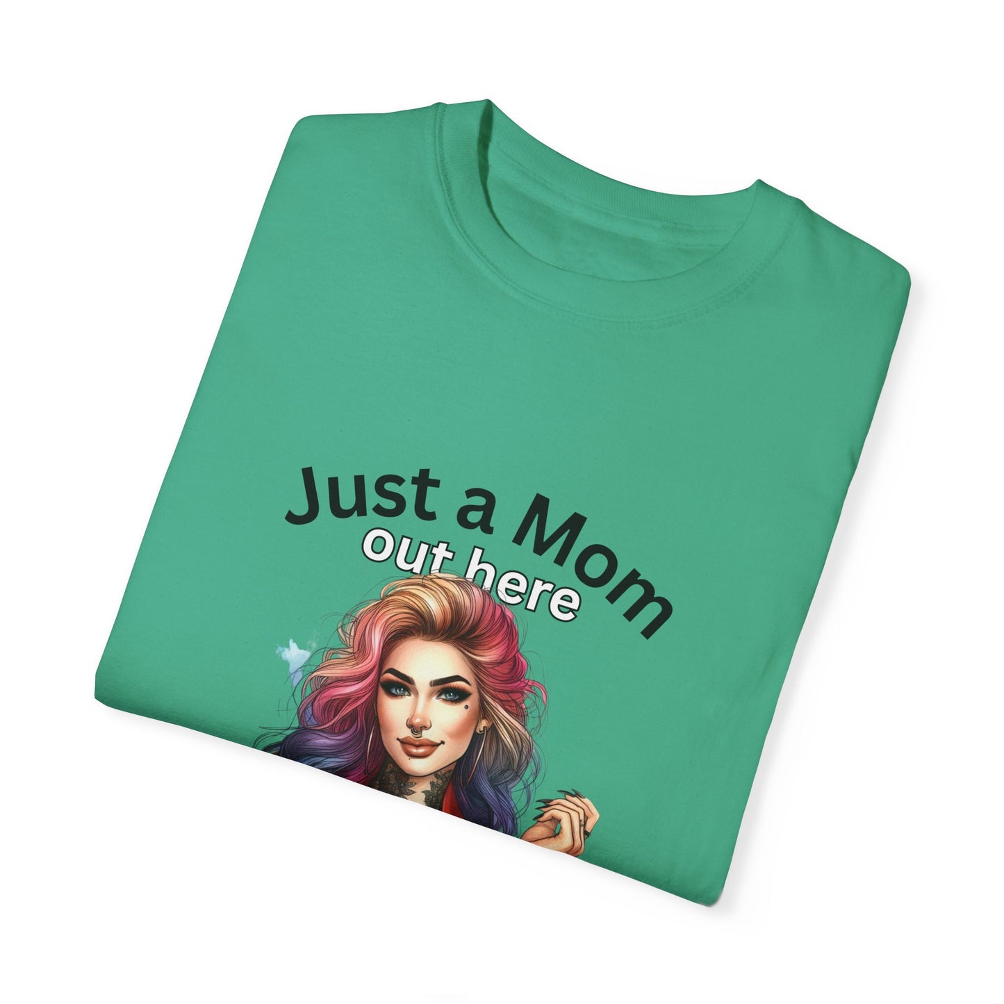 Funny Mom T-Shirt - Just a Mom Trying to Raise Assholes - Unisex Garment-Dyed Tee