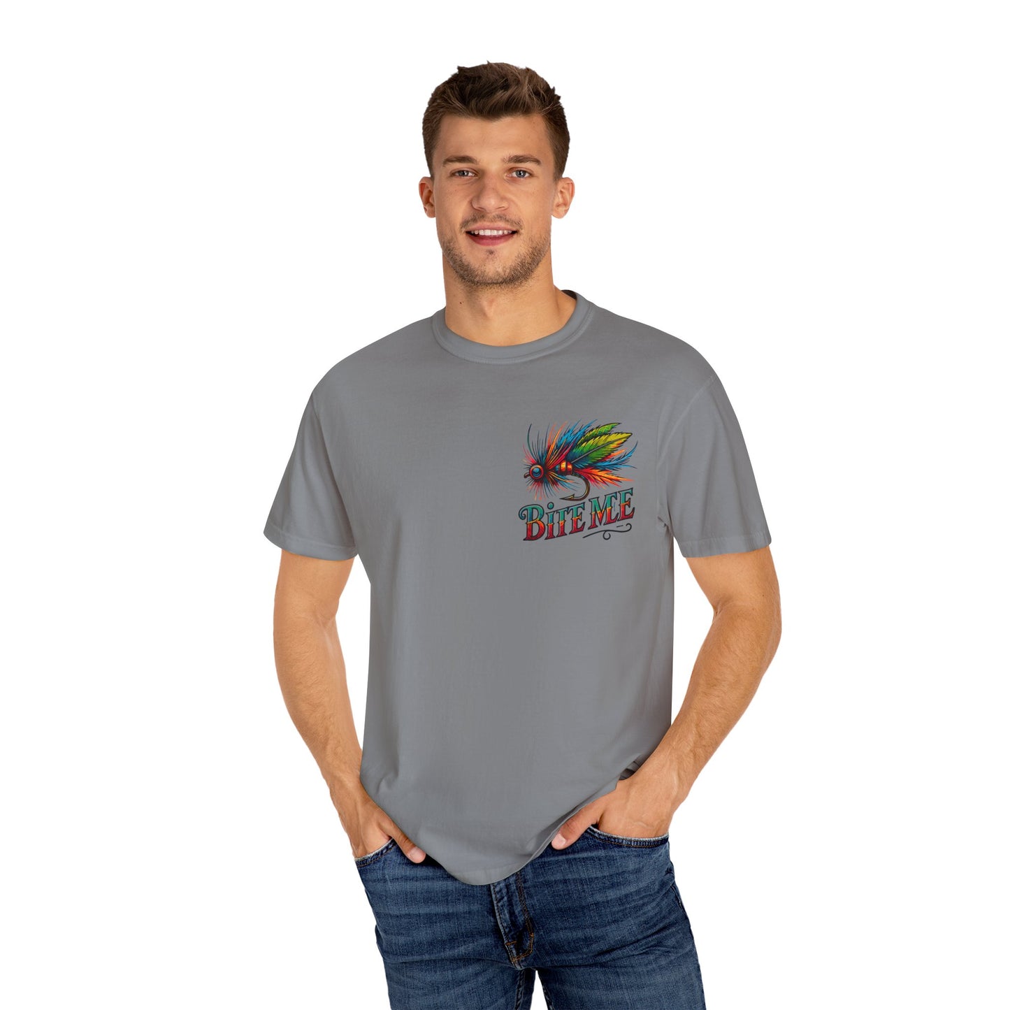 Bite Me Fishing Shirt – Funny Fly Fishing Graphic Tee, Rainbow Lure Outdoor Humor, Sassy Angler Gift