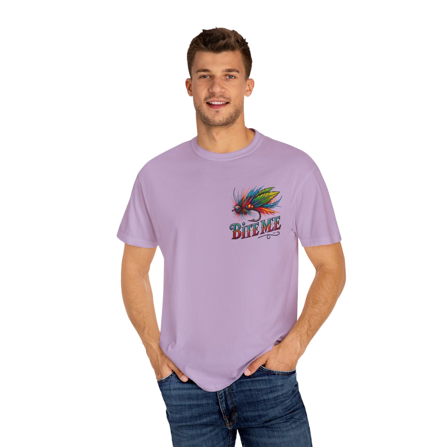 Bite Me Fishing Shirt – Funny Fly Fishing Graphic Tee, Rainbow Lure Outdoor Humor, Sassy Angler Gift