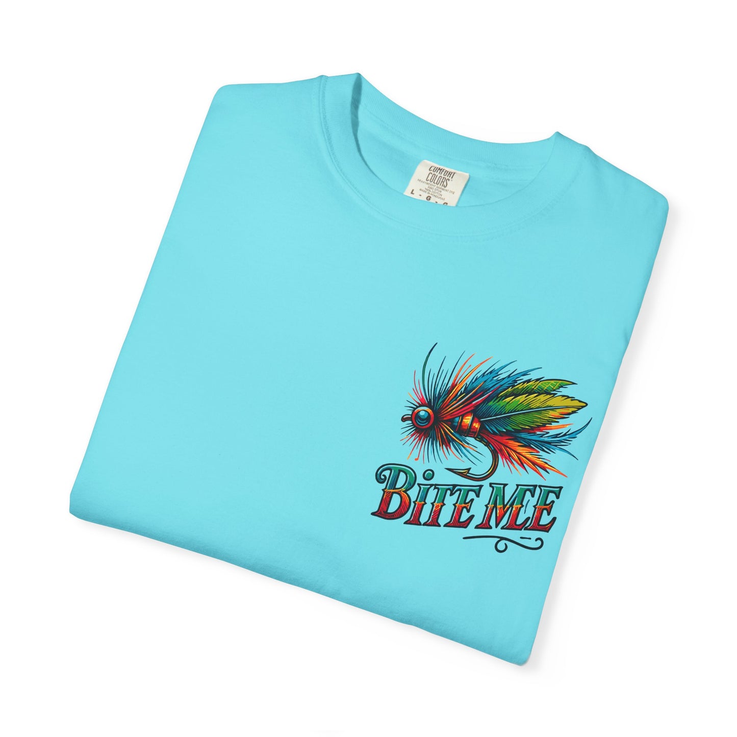 Bite Me Fishing Shirt – Funny Fly Fishing Graphic Tee, Rainbow Lure Outdoor Humor, Sassy Angler Gift