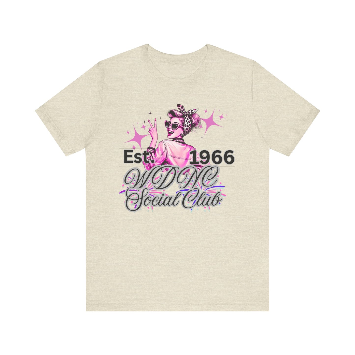 WDNC Vintage Retro Social Club Tee, Unisex Jersey Short Sleeve Shirt, 1960s Inspired T-Shirt, Fun Gift for Friends, Unique Party Top, Casual Wear